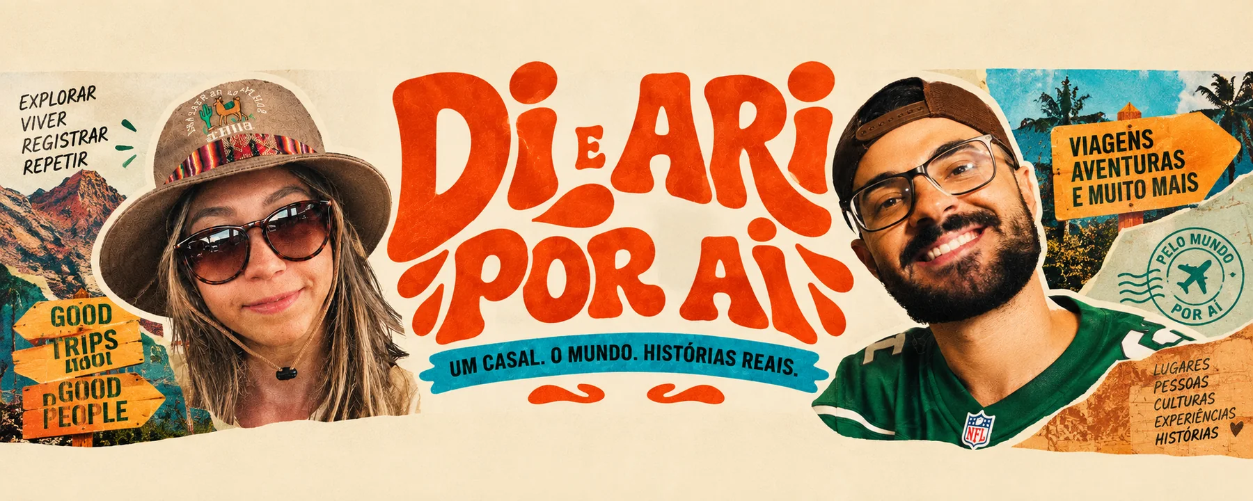 Ari e Diego, do Di e Ari por aí, em uma colagem de viagem